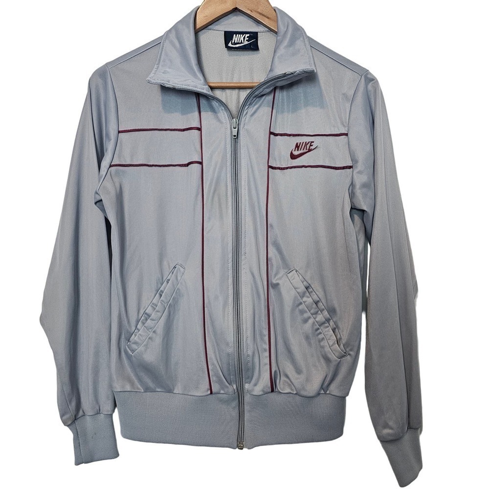 Vintage 80's Nike Track Jacket Womens Size Large Grey Red Full Zip Up Retro
